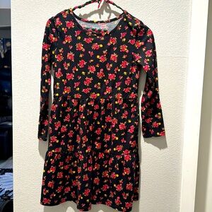 Old Navy Girls L Black Floral Long Sleeve Dress w/pockets!